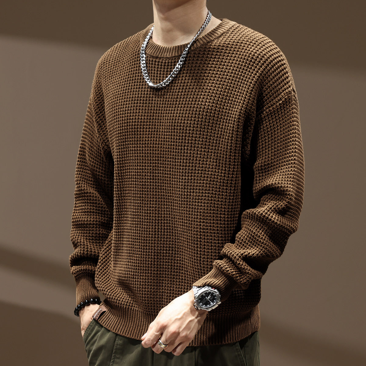 Tyknål Retro Herre Løstsiddende Rundhalset Sweater