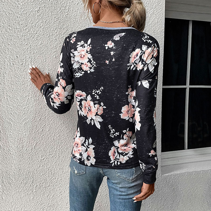 Casual Women's Wear Cross-border Long Sleeve Color Matching Sweater Thin Autumn