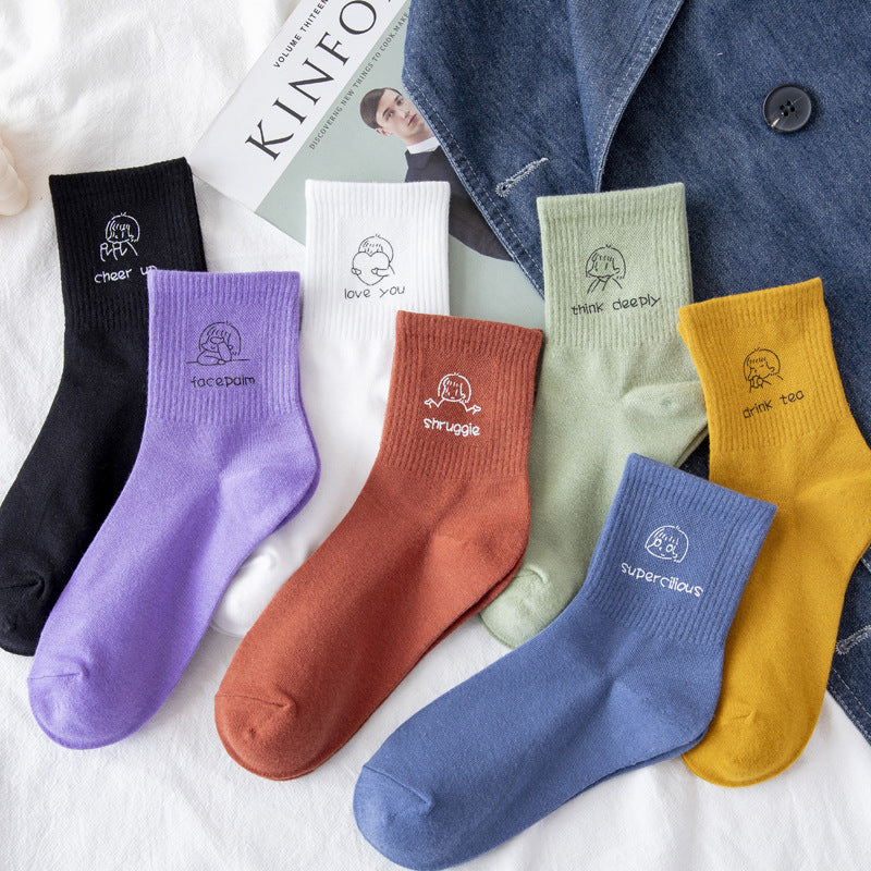 Women's Cute Medium Tube Thin Hot Stamping Socks