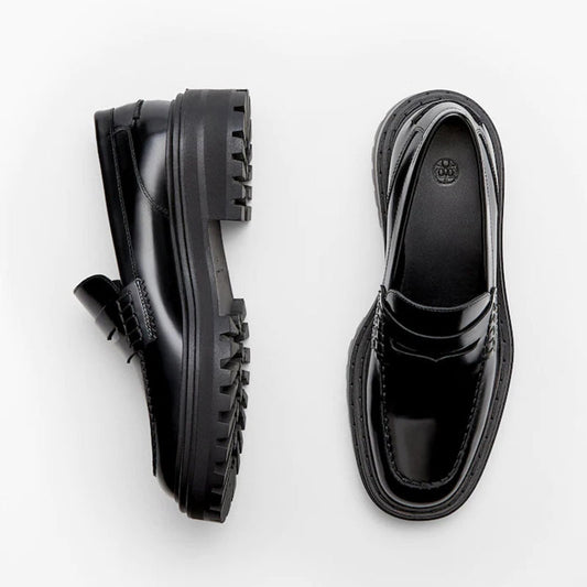 Round Toe Thick Bottom Top Layer Cowhide Single Casual Leather Shoes