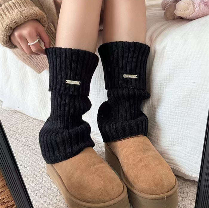 Fashion White Knitted Fabric Female Leg Warmer