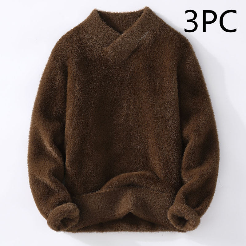Autumn And Winter Crystal Mink Velvet Trendy Korean Style Half Turtleneck Knitted Sweater For Men