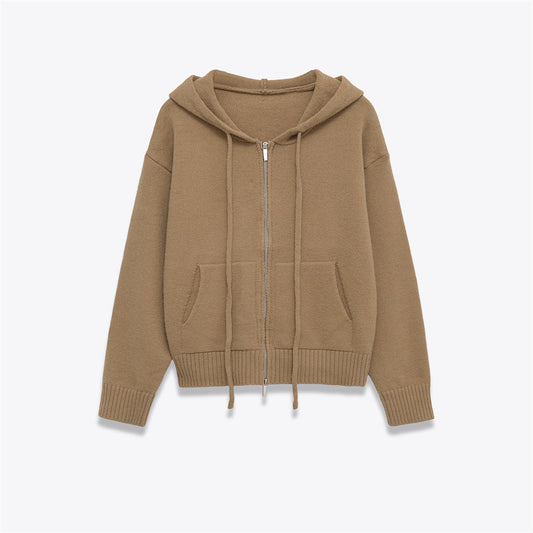 Women's Zipper Knit Hooded Sweatshirt