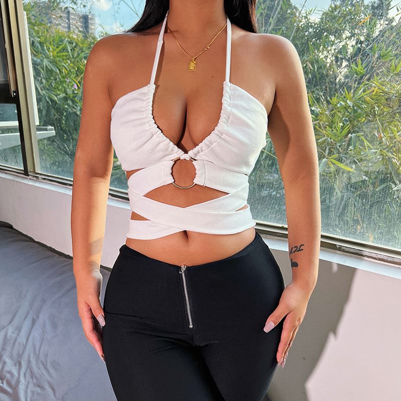 Women's Summer Strappy Cropped Navel Tie Halter Camisole