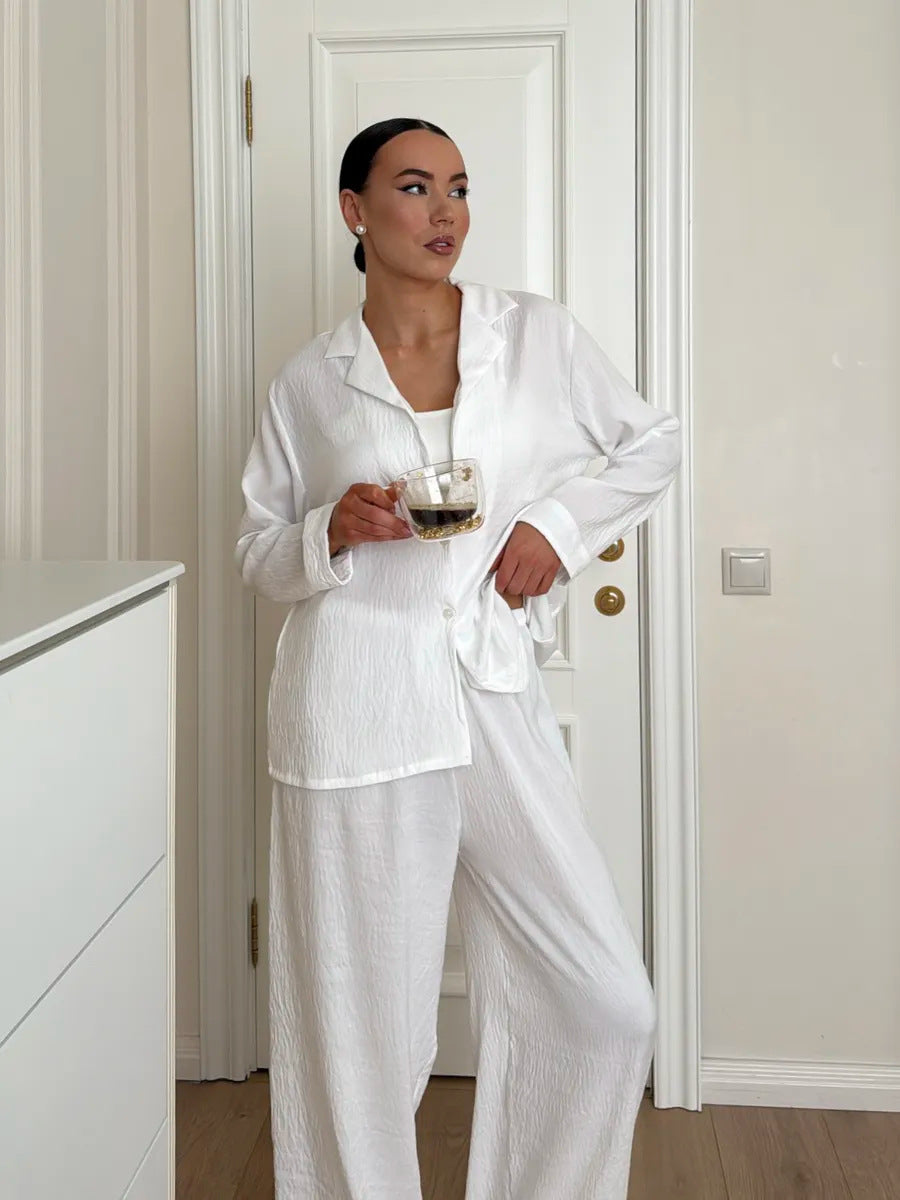 Soft And Comfortable Two-piece Pajama Set With Long Sleeves And Long Pants