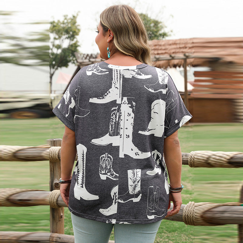 Loose Slim Fit Plus Size Round Neck Short Sleeve T-shirt
