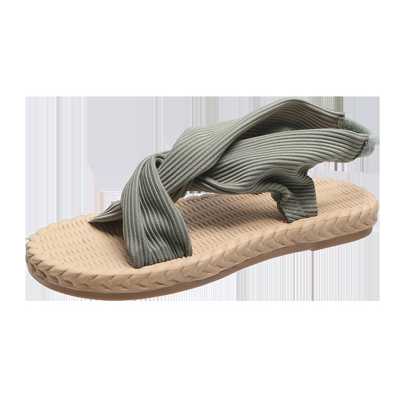 Summer New Style Simple Flat-bottomed Suede Cross One Word Elastic Roman Sandals
