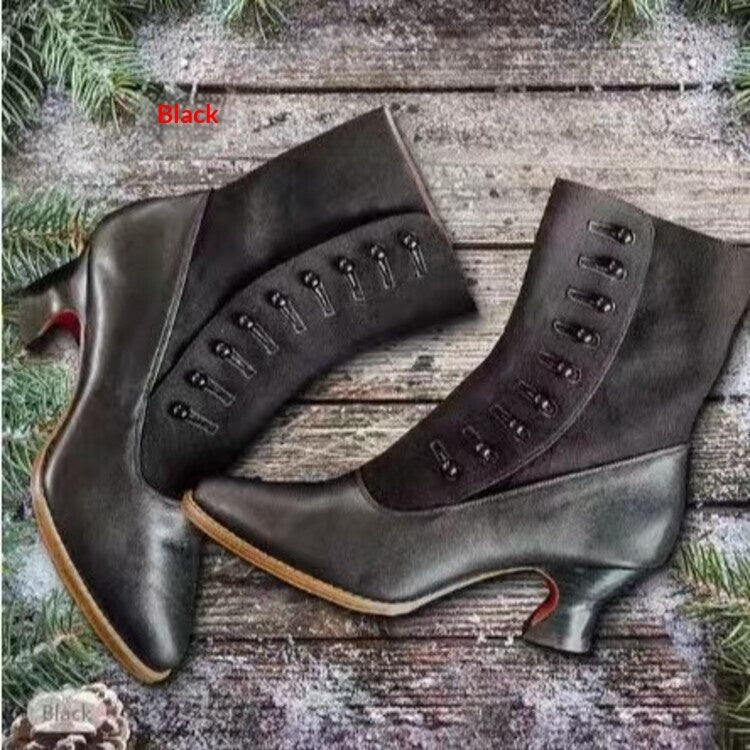 Pointed-toe Horseshoe-heel Mid-heel Womens Boots
