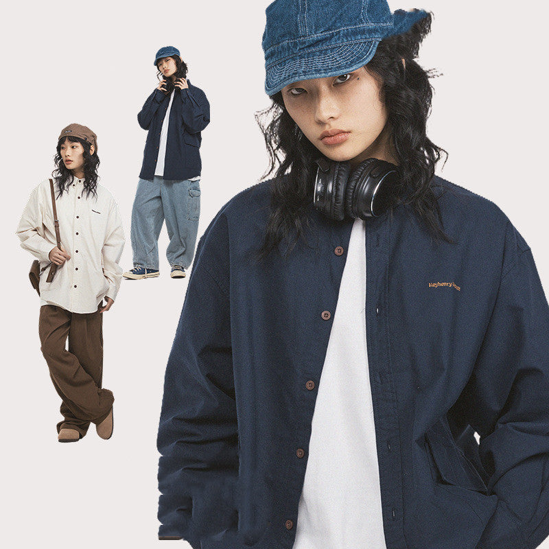 Solid Color Youth Shirt Loose Couple Long Sleeve Shirt