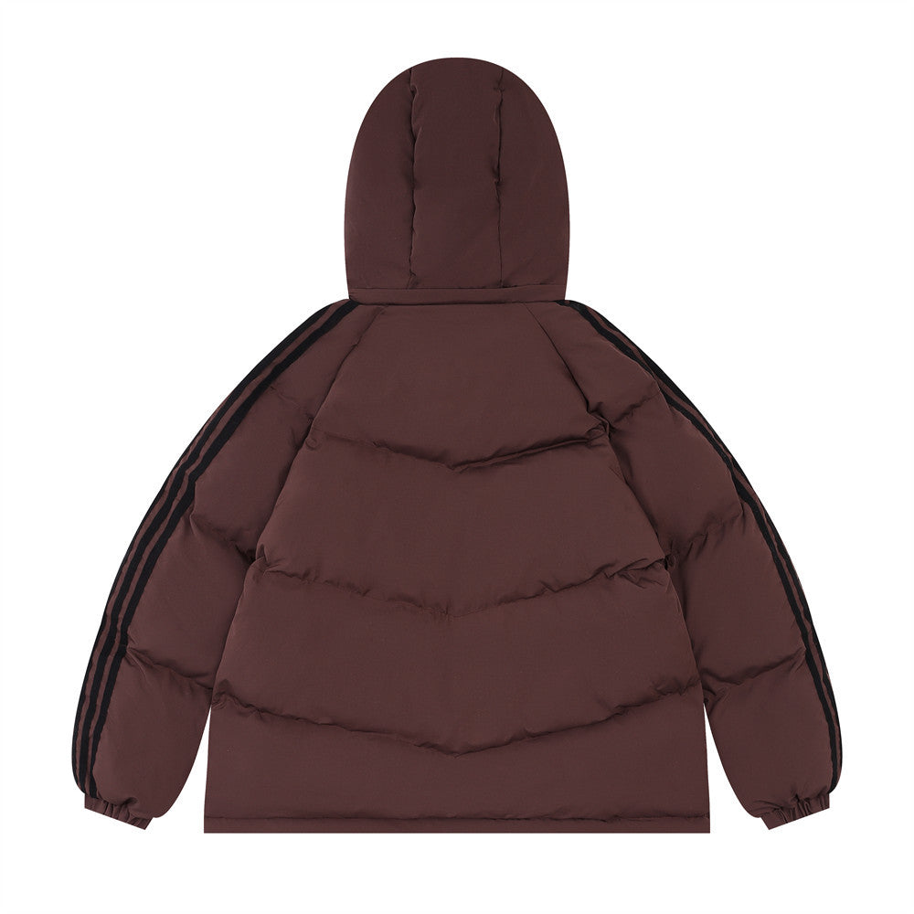 Bear Ears Hooded Ribbon Color Matching Three Stripes Striped Coat