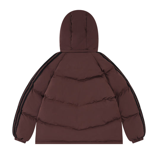 Bear Ears Hooded Ribbon Color Matching Three Stripes Striped Coat
