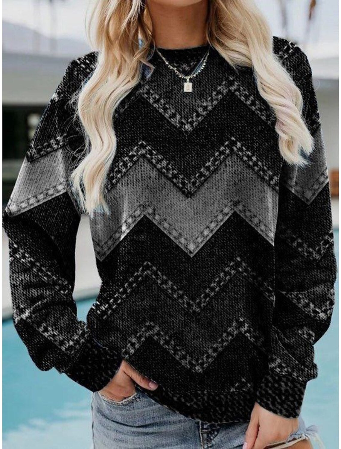 Retro Street Afslappet Rundhalset Langærmet Sweater