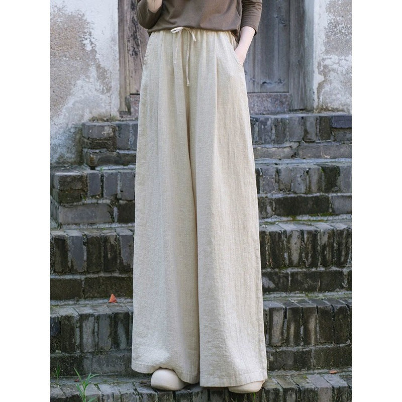 Women's Solid Color Casual Loose Cotton And Linen Wide-leg Trousers