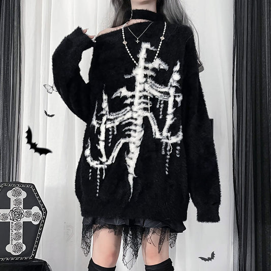 Efterår og vinter ny mørk off-shoulder diagonalkrave løs top