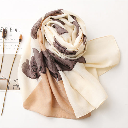 All Match Stitching Floral Long Cotton And Linen Scarf