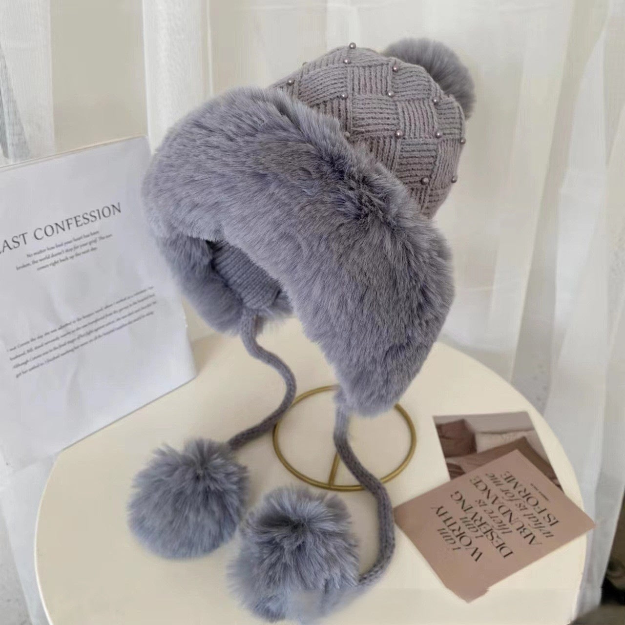 Knitted Hat Female Winter Cute Cartoon Pearl