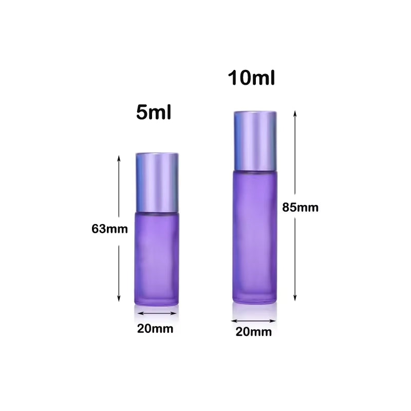 5Pcs 5/10Ml Portable Frosted Glass Essential Oil Roller Bottles Mini Refillable Roll on Vials W/ Opener Funnels for Aromatherapy