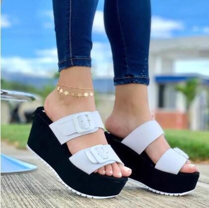 Heighten Adult Daily Wedge Heel Three-color Buckle Shoes