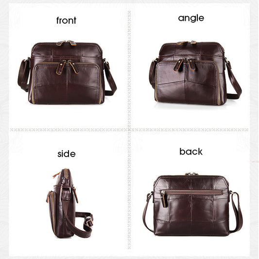 Alsidig skuldertaske/crossbody-taske i tre lag læder, lille taske til pendlere med flere rum