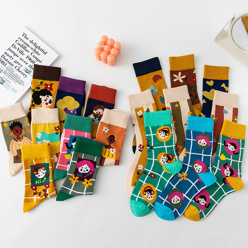 Women's Stockings Cartoon Asymmetry Cotton
