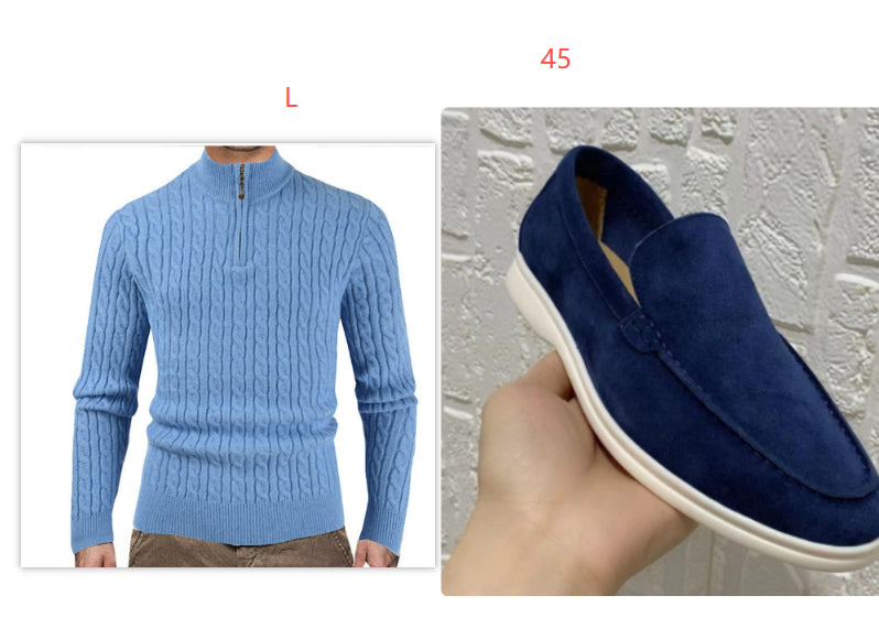 Men's Zipper High Collar Pullover Sweater
