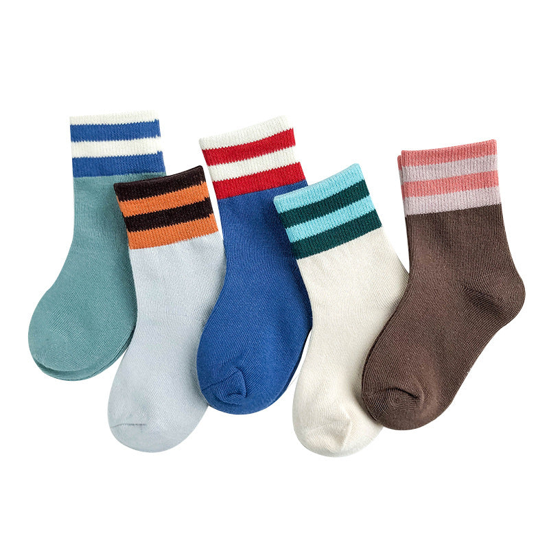 Spring And Autumn Embroidered Striped Socks