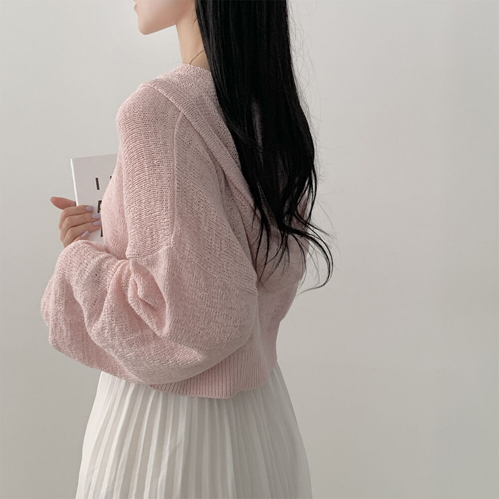 Lazy Style Thin Short Ice Silk Loose Lantern Sleeve Hooded Long-sleeved Cardigan