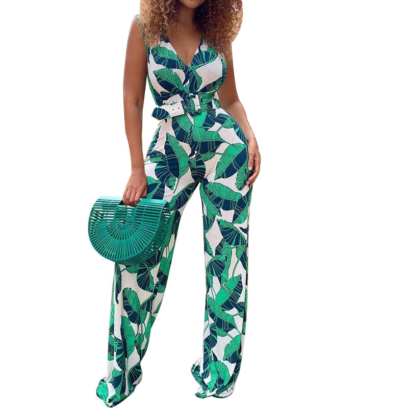 Women's Fashion Suspenders Chest-wrapped Printed Jumpsuit