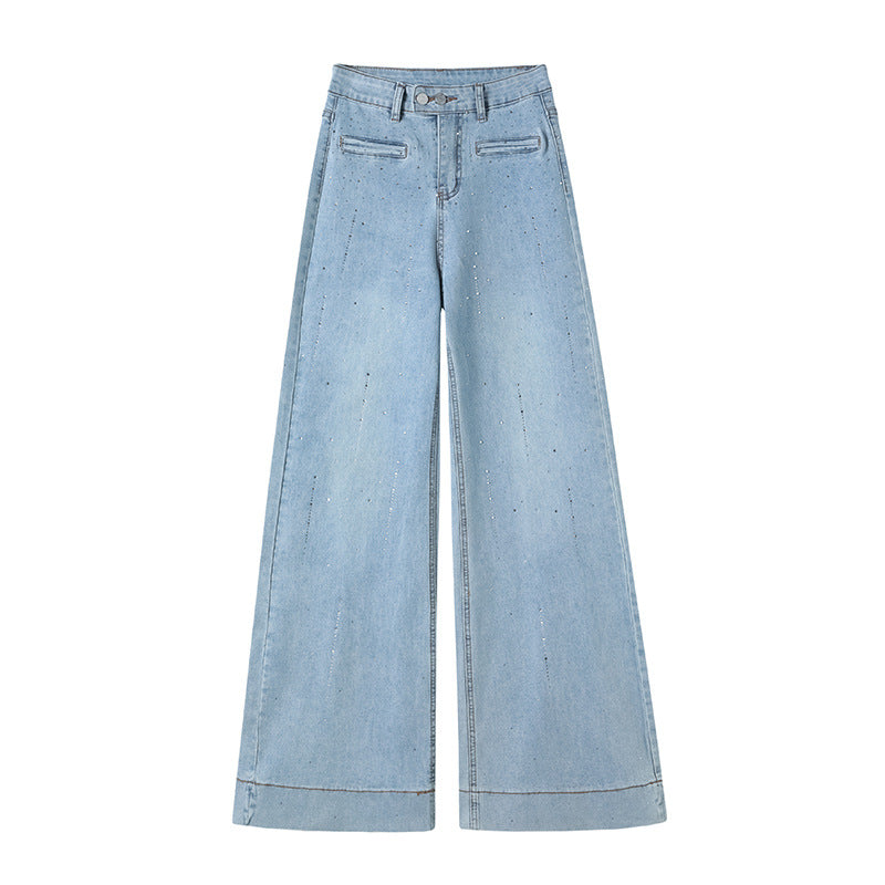 Hot-stone Embellished High-waisted Slimming Wide-leg Jeans