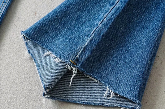 Mopping And Frayed Denim Trousers New High-waisted Loose-fitting Thin Straight And Wide-legged
