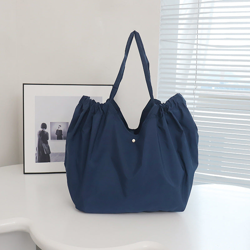 Solid Color Large Capacity Folding Shopping Bag Environmental Protection Portable