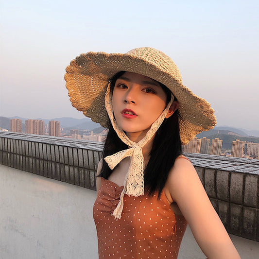 Straw Hat Women's Lace Beach Straps