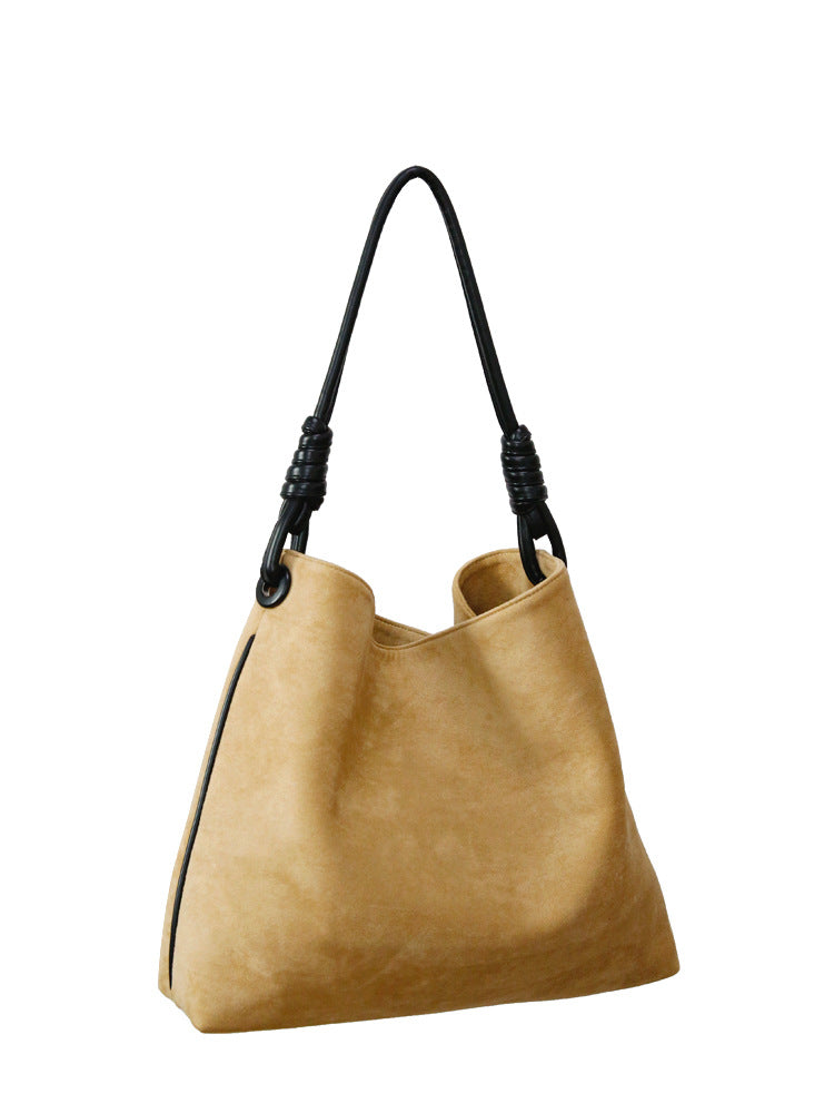 Autumn Winter Retro Suede Contrast Color One-shoulder Bucket Bag