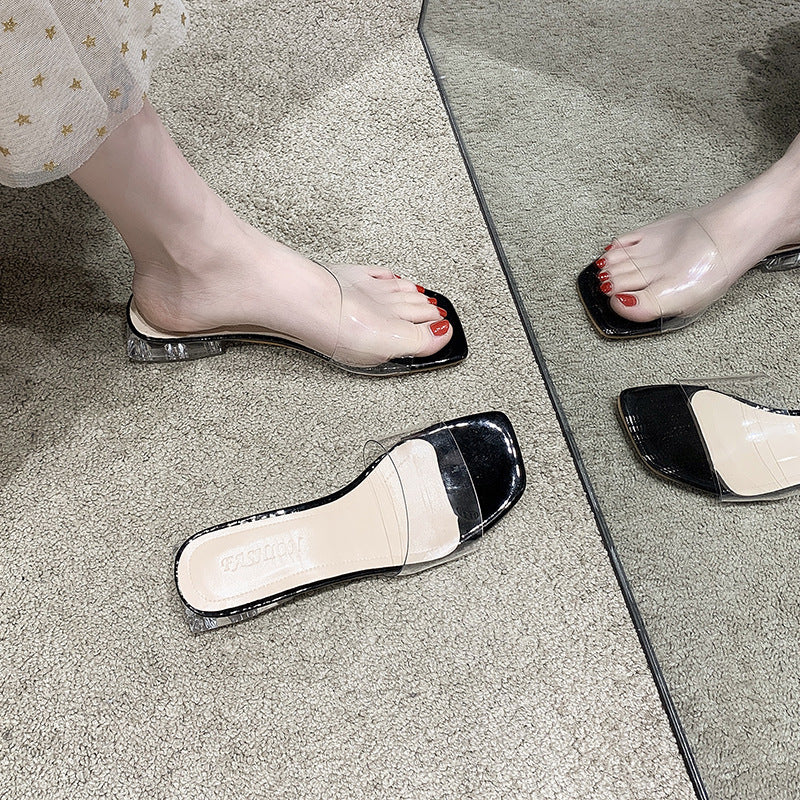 Thick Heel Half Drag Mid-heeled Shoes Temperament