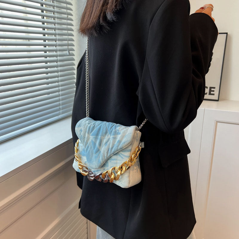 Niche Design Denim Retro Women's Chain One Shoulder Bag