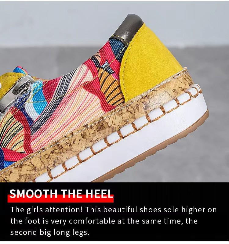 Patterned Side Zip Lace-Up Casual Flats Shoes