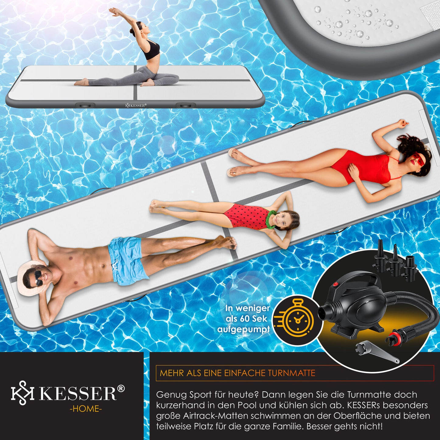 KESSER® Turnmatte Aufblasbar Air Track Matte Tumbling Gymnastikmatte Mit Pumpe