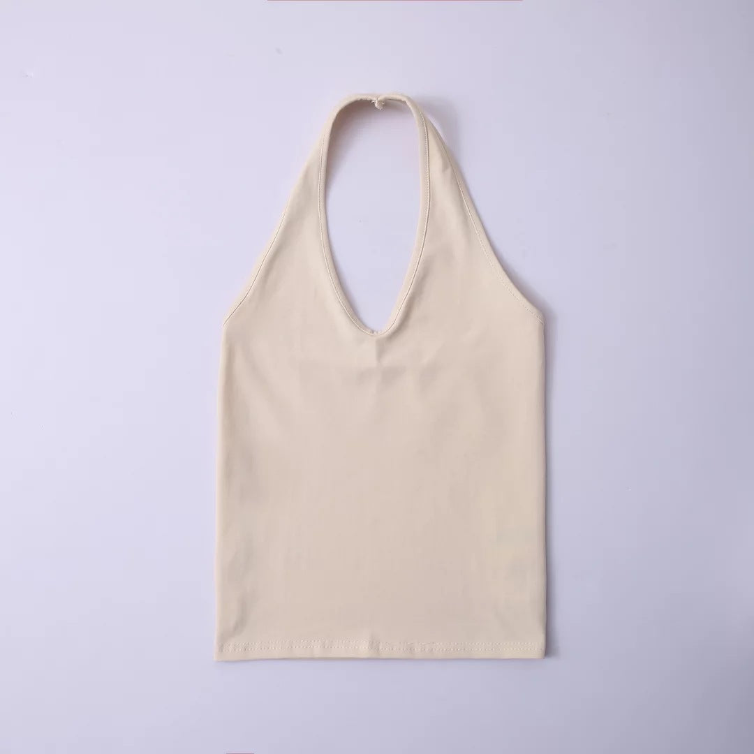 Solid Color Cropped Slim Back Showing Chest Halter Camisole