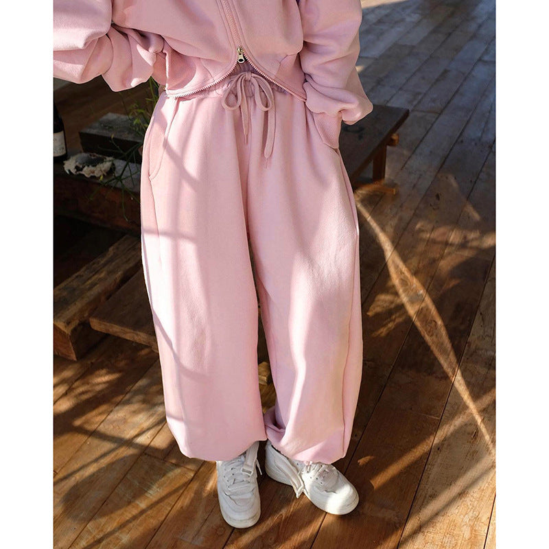 Double Zipper Jacket Casual Sweatpants Two-piece Set