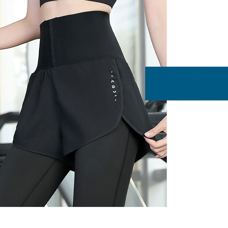 Women's High Waist Corset Fake Two Piece Sports Pants