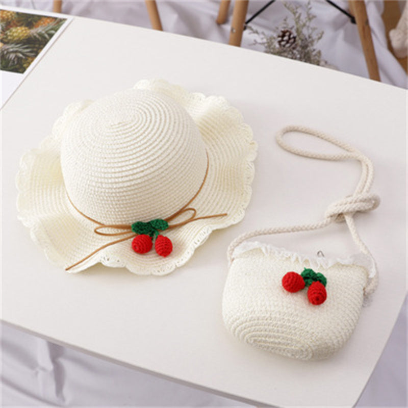 Children's Big Brim Shade Beach Straw Hat Bag
