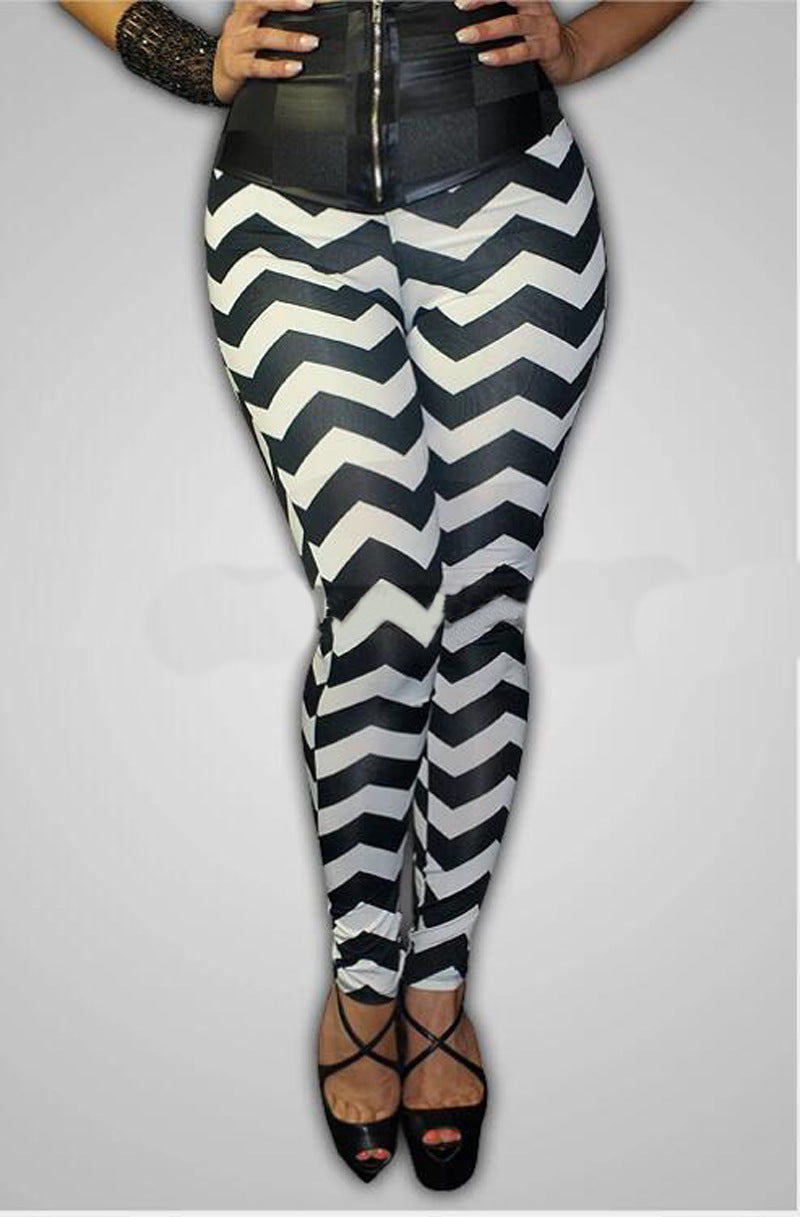 Fashion Casual Printed Black And White Plaid Trousers