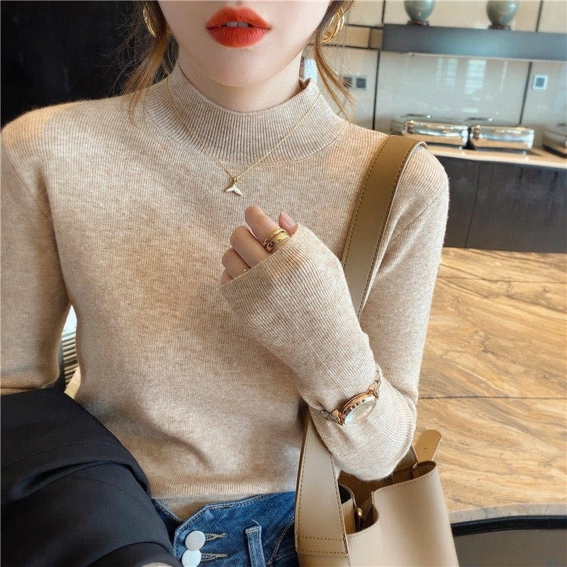 Half High Collar Inner Lining Bottom Sweater Slim Fit Fit Long Sleeved Sweater
