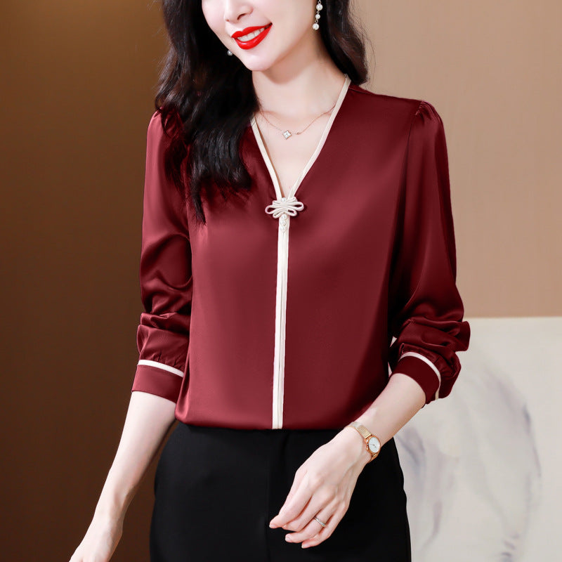 Loose Pullover Shirt V-neck Top