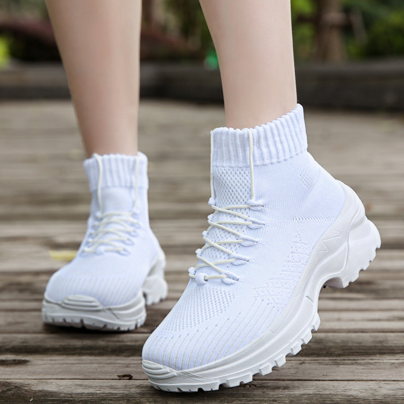 Flying Woven Breathable High-top Women's Height-increasing Socks And Shoes