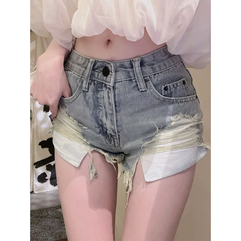 Retro Summer Fringe Low-Waist Raw-Hem Ripped Shorts