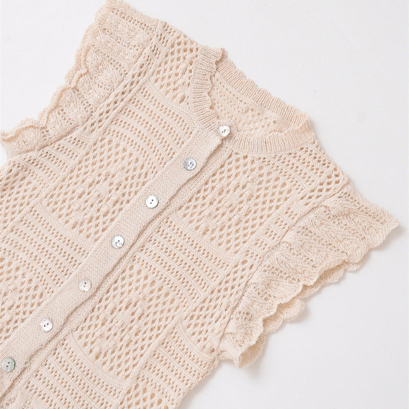 Women's Fashion Laminated Decoration Jacquard Mesh Knitted Top