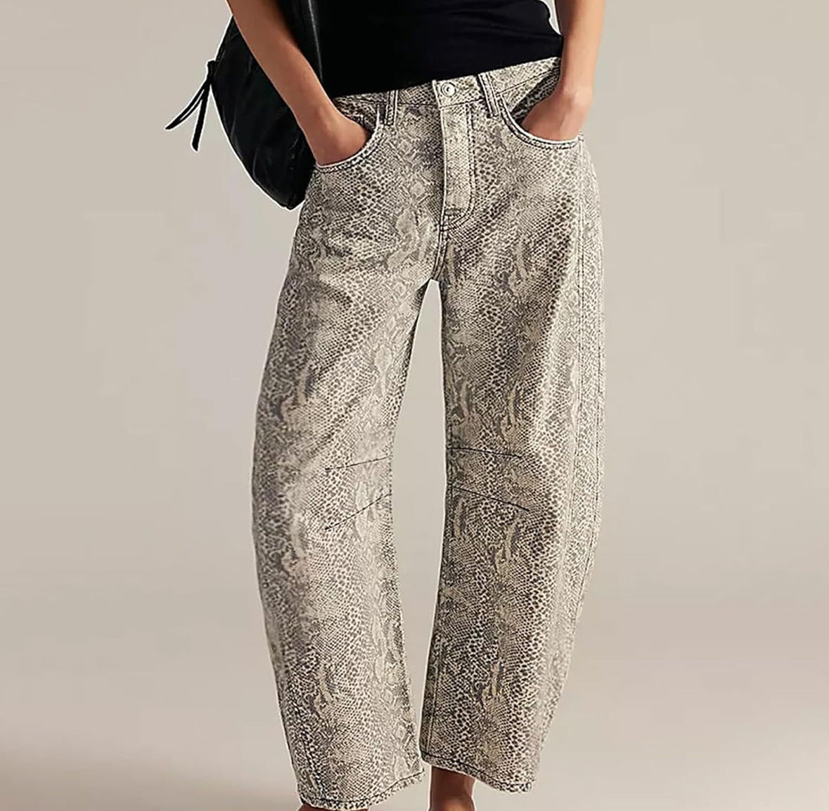 Womens Relaxed-fit Floral Cropped Wide-leg Mid-rise Jeans