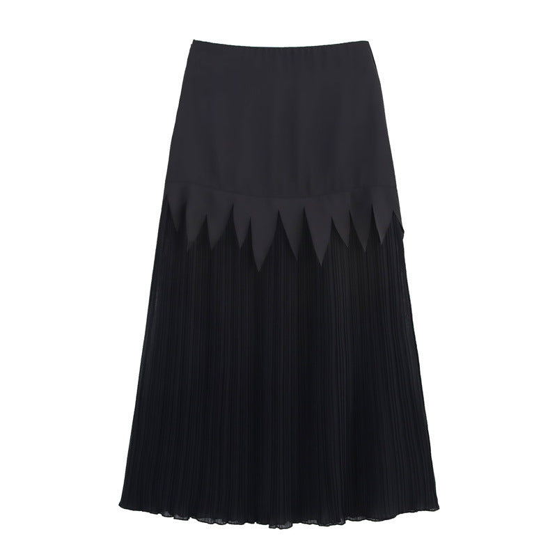 Satin Chiffon Slimming Patchwork Pleated Skirt Acetate