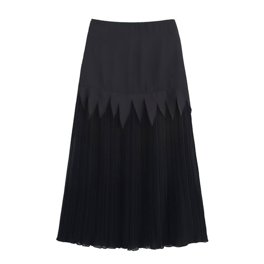 Satin Chiffon Slimming Patchwork Pleated Skirt Acetate